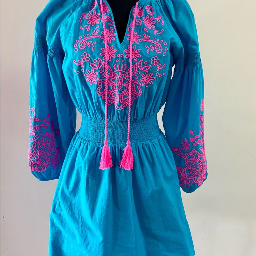Lilly Pulitzer Blue and Pink Embroidered Women's Dress